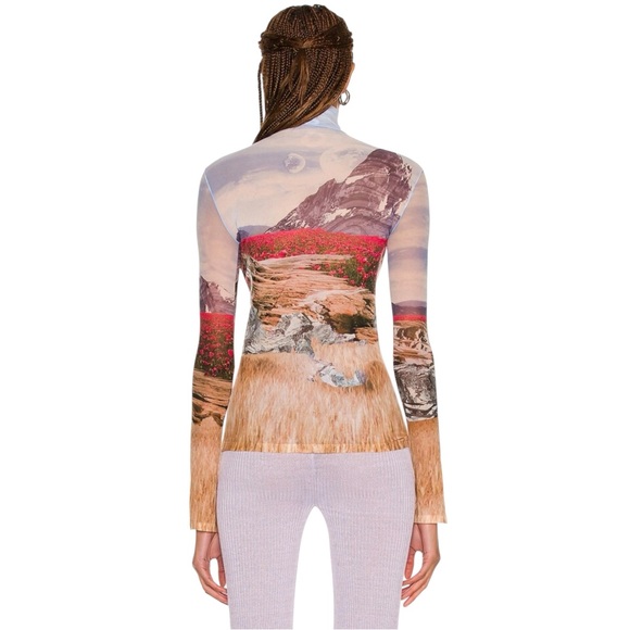 Acne Studios Denise Blue Rabbit Landscape Print Long Sleeve Turtleneck Mesh Top - Picture 5 of 15
